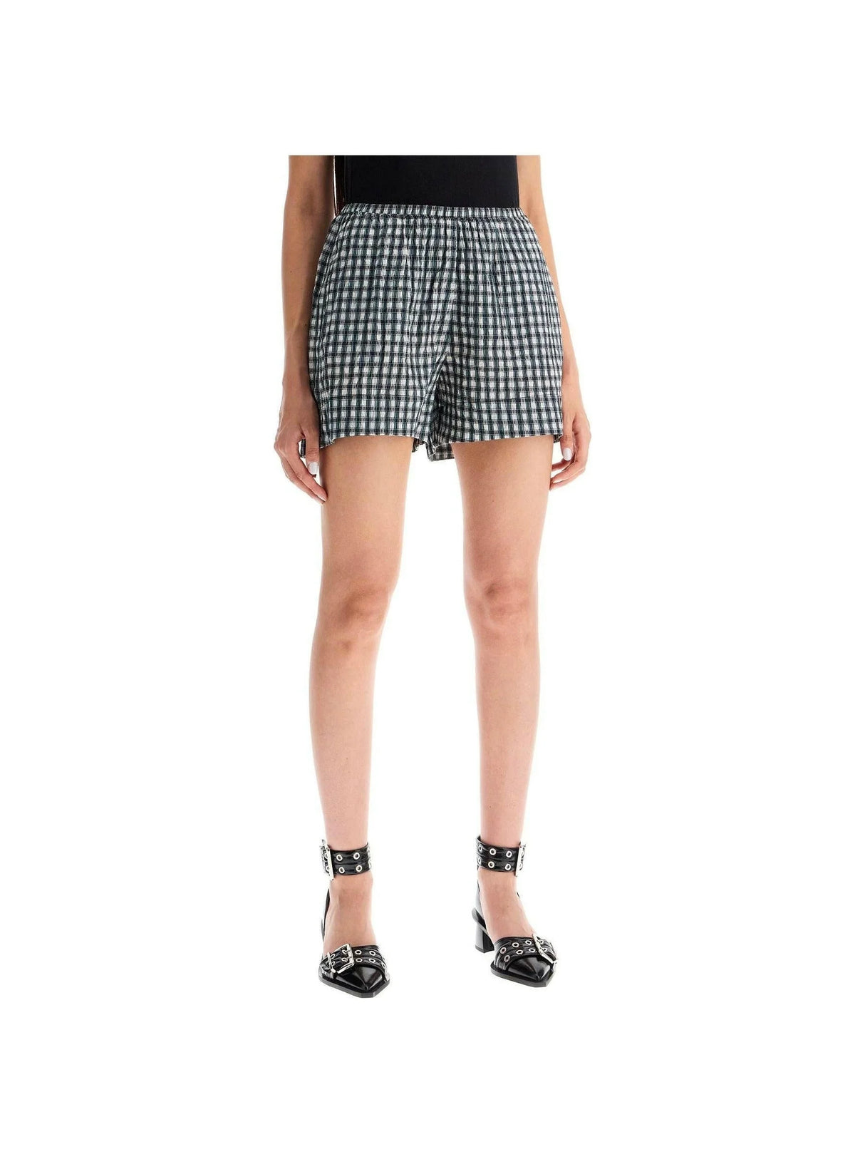 Seersucker Checkered Shorts-GANNI-JOHN JULIA