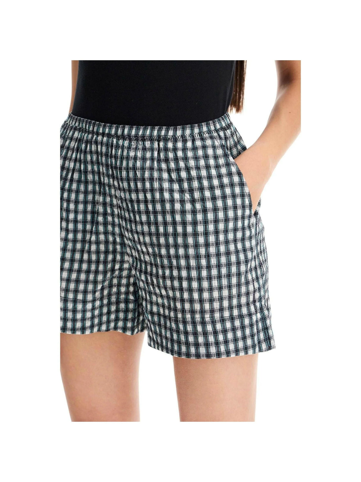 Seersucker Checkered Shorts-GANNI-JOHN JULIA