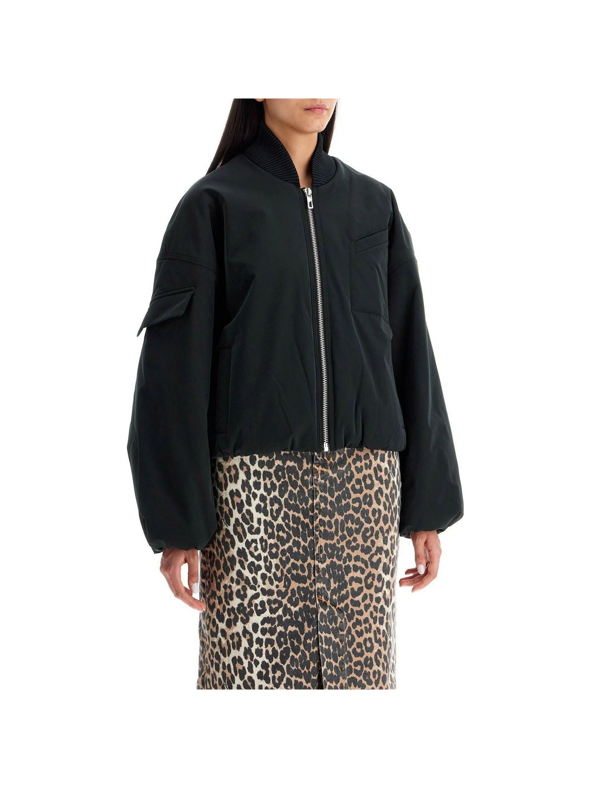 Oversized Cropped Bomber Jacket-Ganni-JOHN JULIA