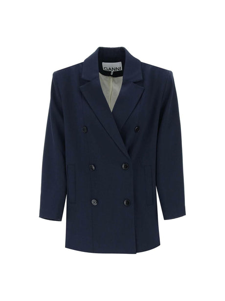 Blue Sky Captain Recycled-Blend Double-Breasted Blazer GANNI JOHN JULIA.