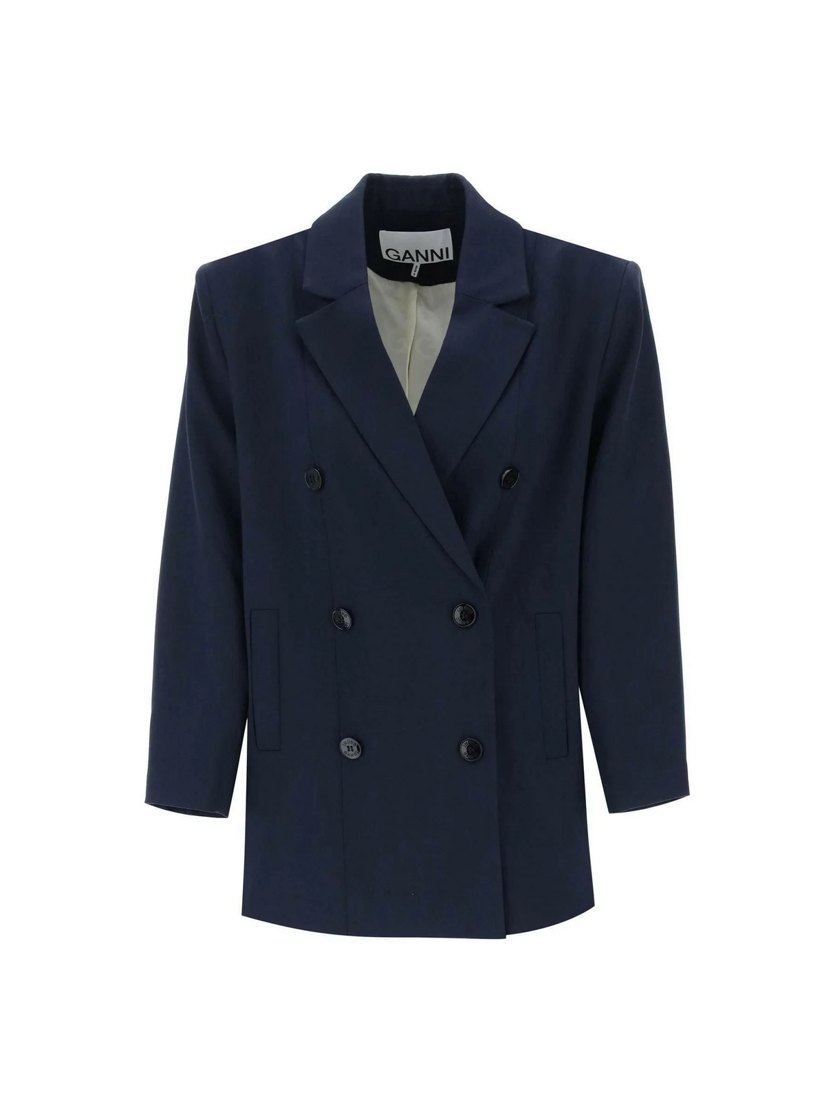 Blue Sky Captain Recycled-Blend Double-Breasted Blazer GANNI JOHN JULIA.