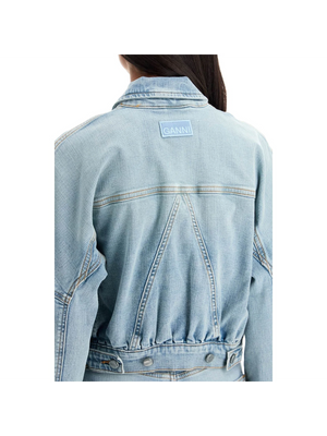 GANNI-Stretch Denim Bomber Jacket In 8 -JOHN JULIA.