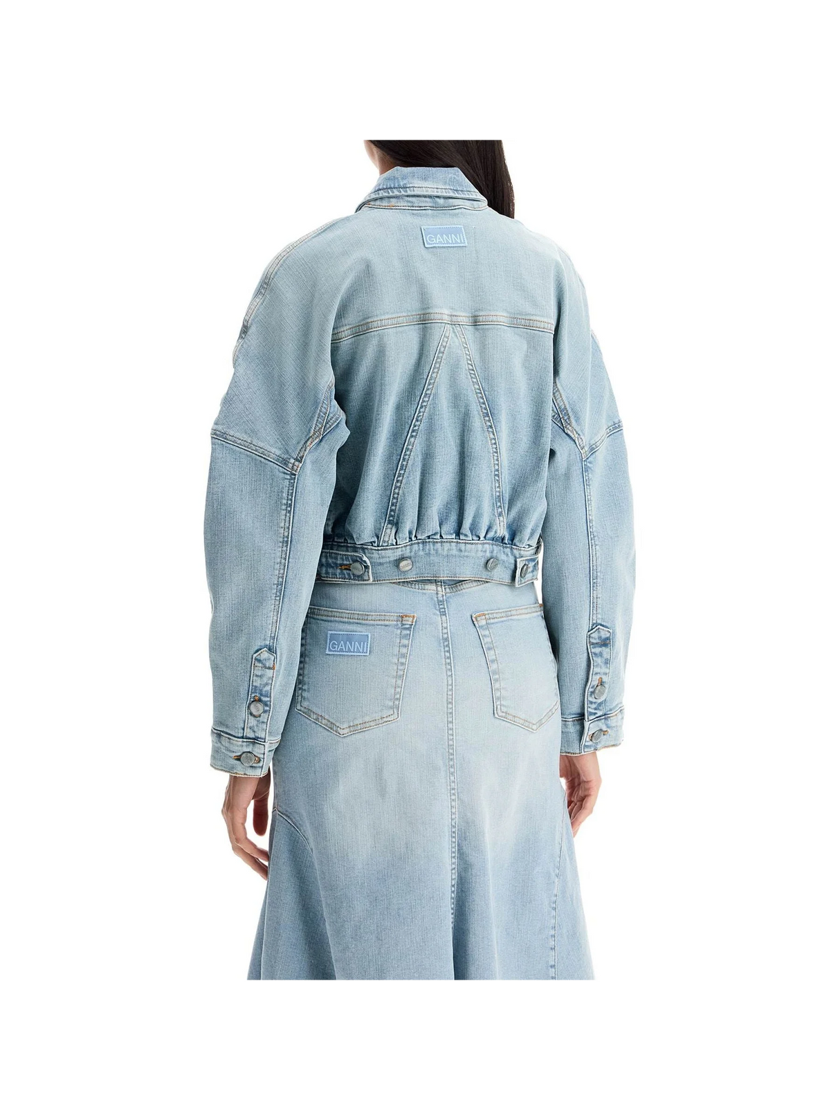 GANNI-Stretch Denim Bomber Jacket In 8 -JOHN JULIA.