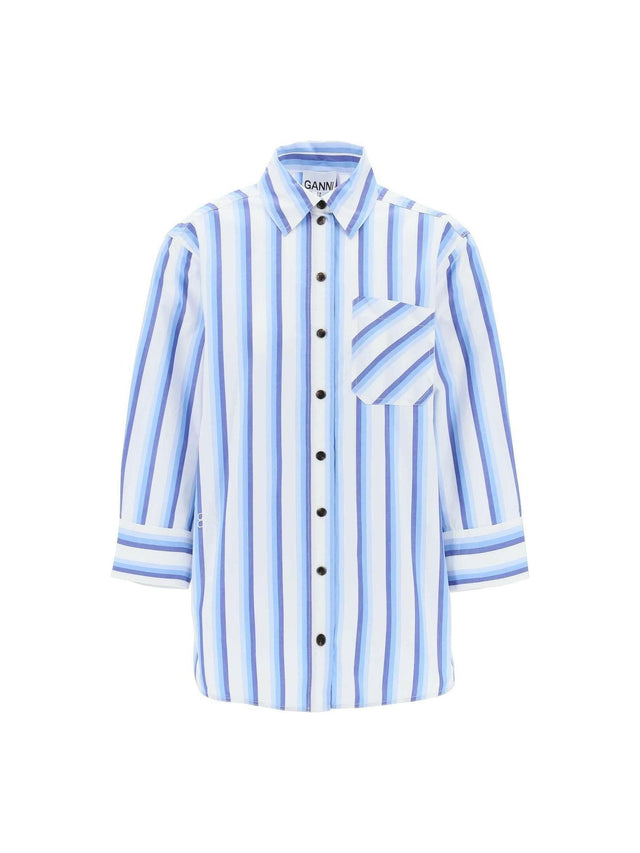 GANNI-Striped Organic Cotton Overshirt Shirt-JOHN JULIA