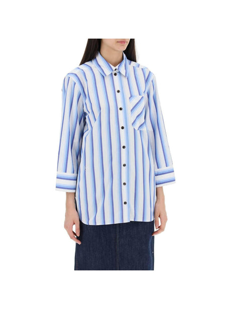 GANNI-Striped Organic Cotton Overshirt Shirt-JOHN JULIA