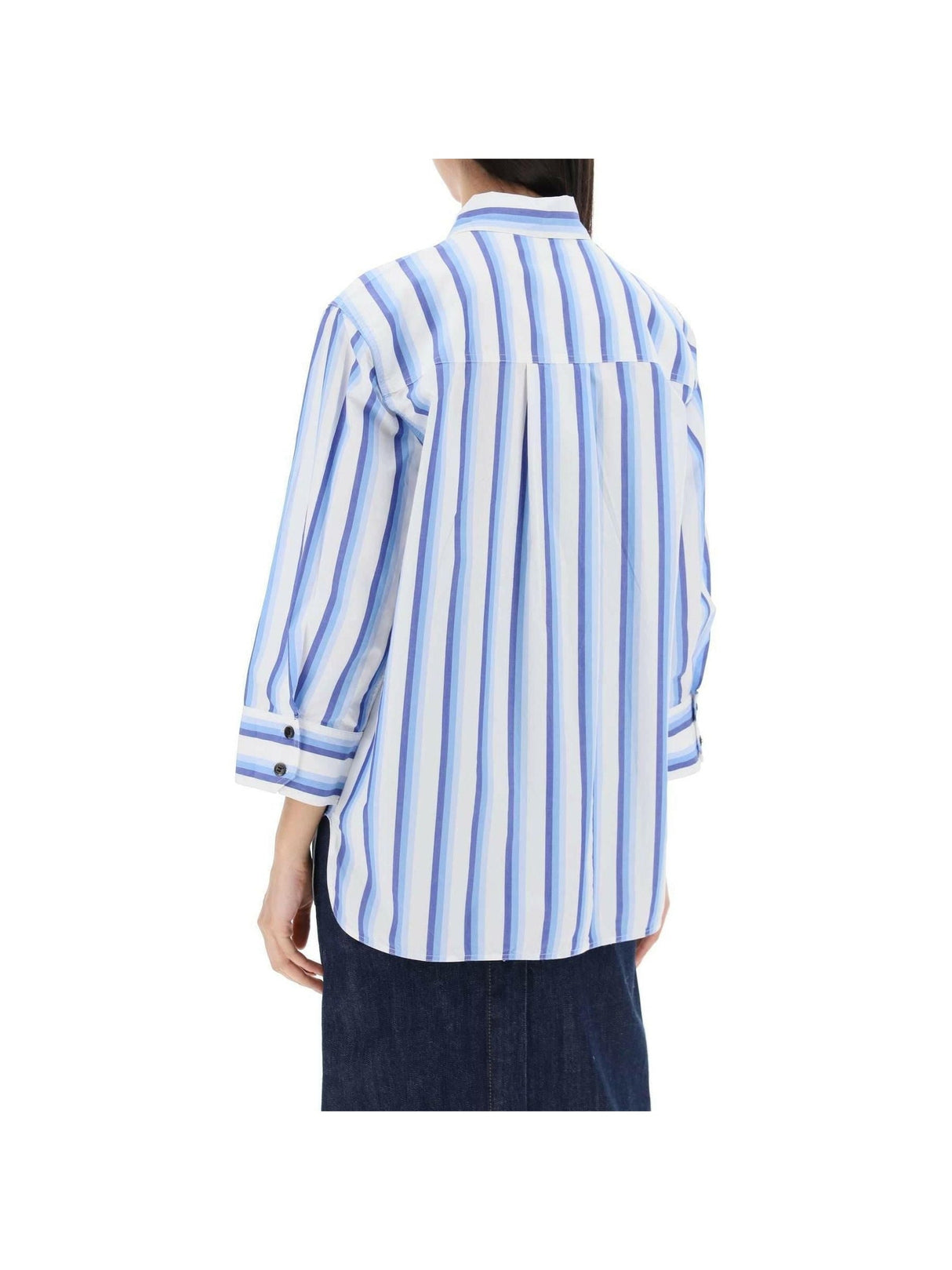 GANNI-Striped Organic Cotton Overshirt Shirt-JOHN JULIA