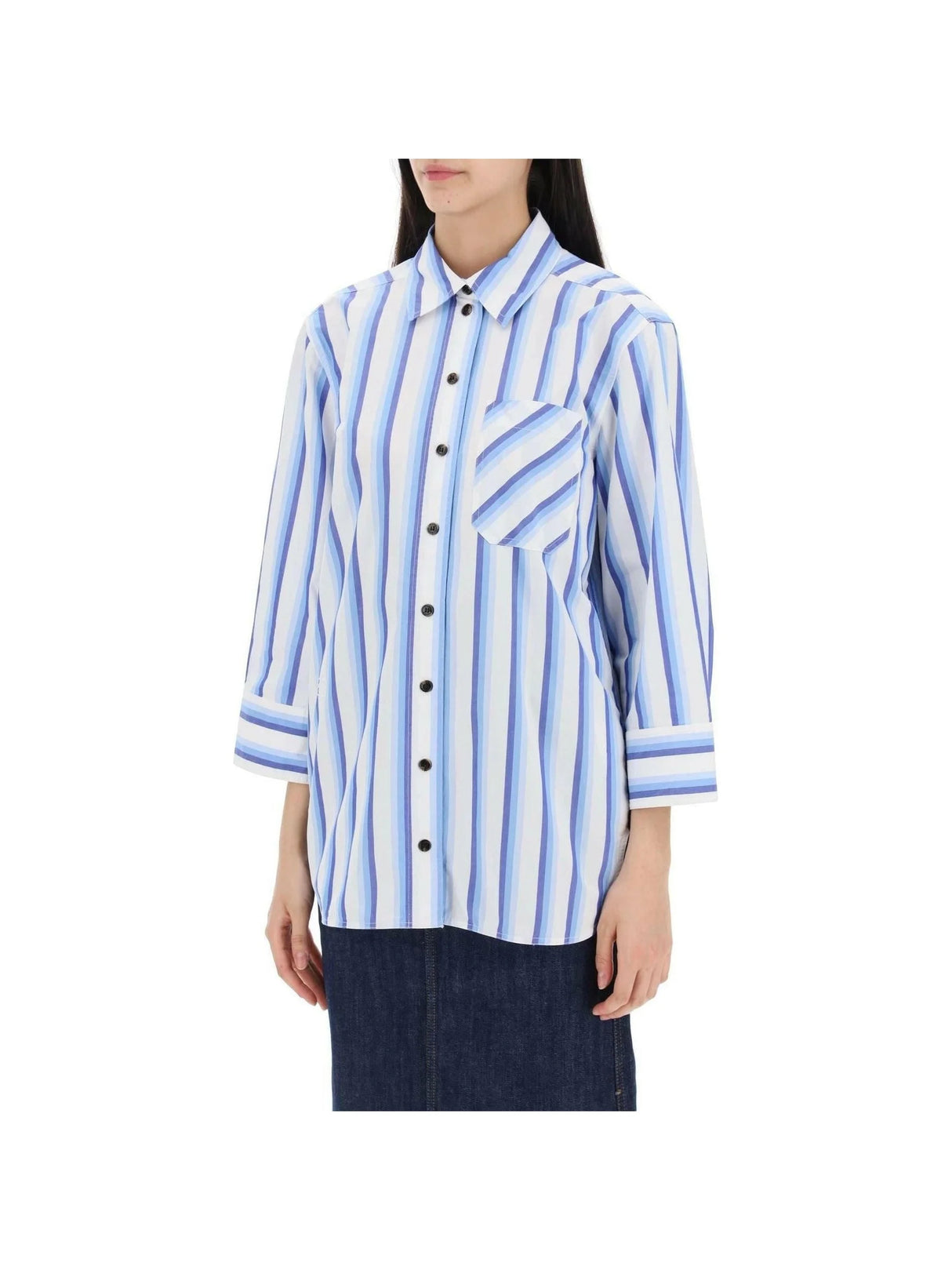 GANNI-Striped Organic Cotton Overshirt Shirt-JOHN JULIA