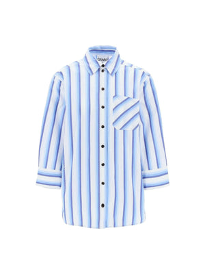 GANNI-Striped Organic Cotton Overshirt Shirt-JOHN JULIA