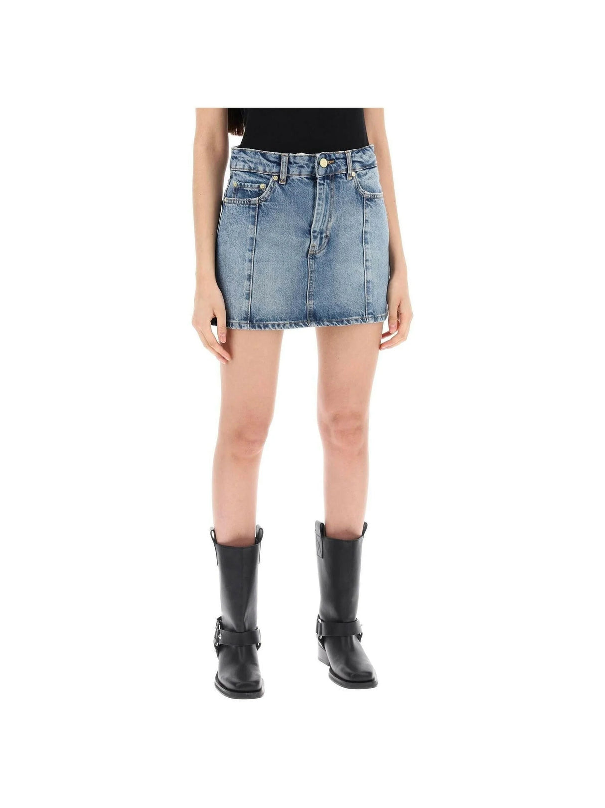 Tint Wash Sparkle Logo Organic Cotton Denim Mini Skirt.