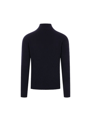 Jacquard Wool Mock Neck Sweater-GIORGIO ARMANI-JOHN JULIA