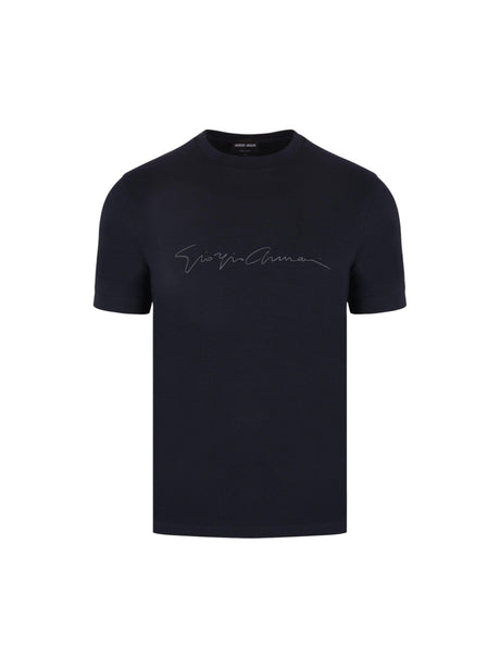 Logo Printed Stretch Viscose T-shirt-GIORGIO ARMANI-JOHN JULIA