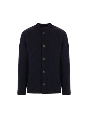 Band Collar Wool Cardigan-Giorgio Armani-JOHN JULIA