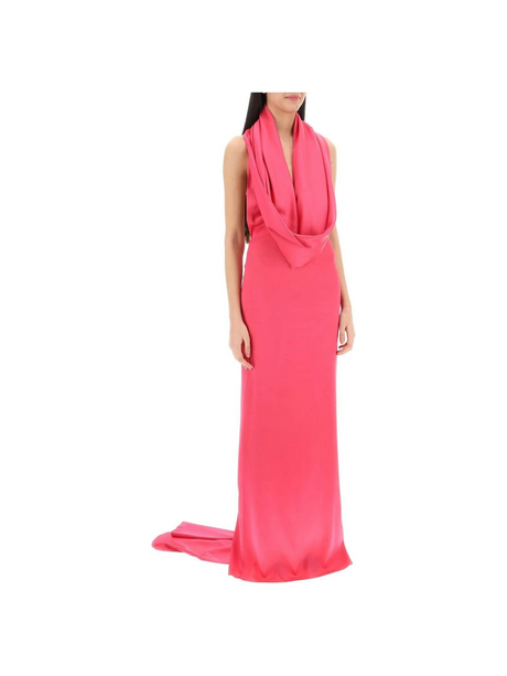 Pink Hooded Satin Gown GIUSEPPE DI MORABITO JOHN JULIA.