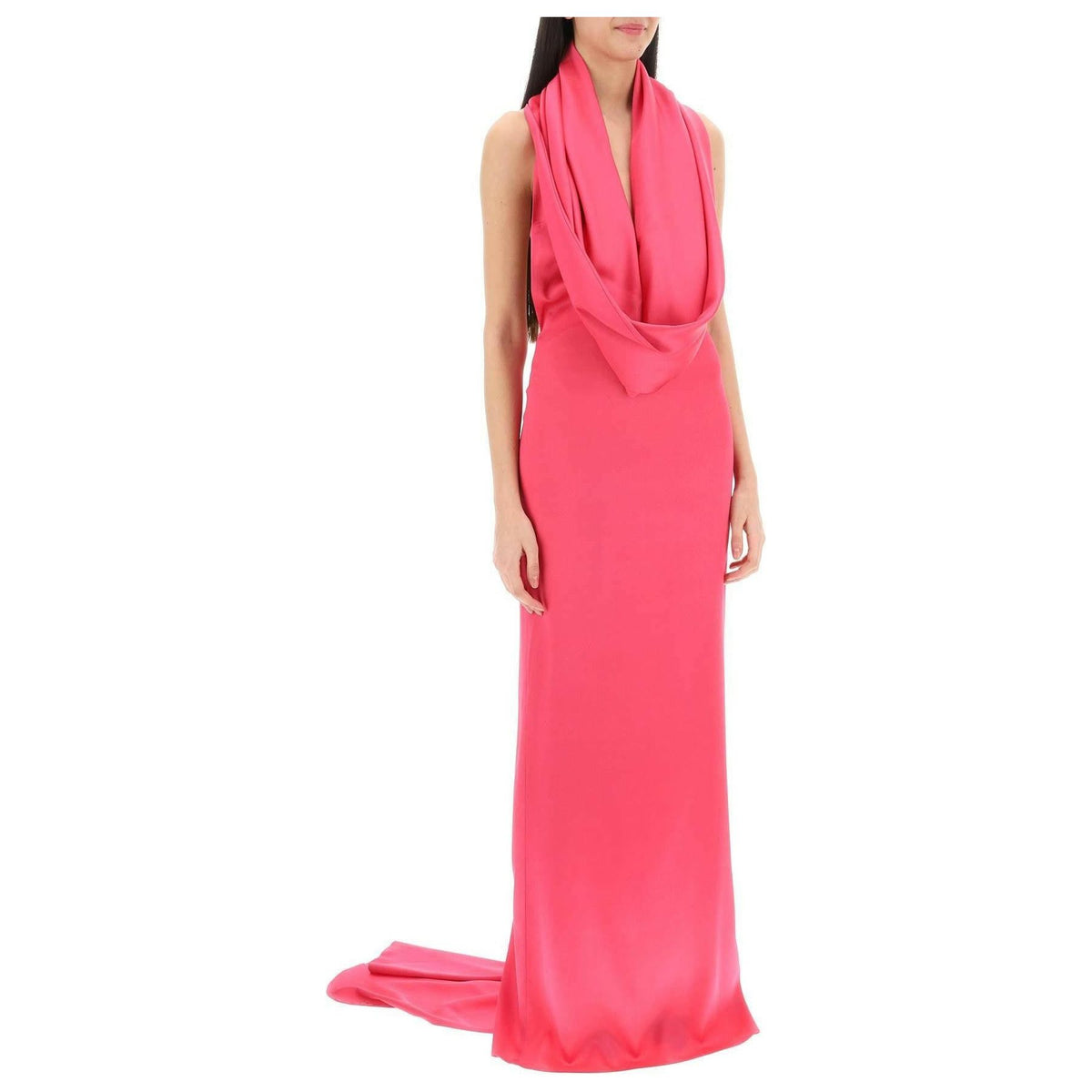 Pink Hooded Satin Gown GIUSEPPE DI MORABITO JOHN JULIA.