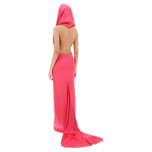 Pink Hooded Satin Gown GIUSEPPE DI MORABITO JOHN JULIA.