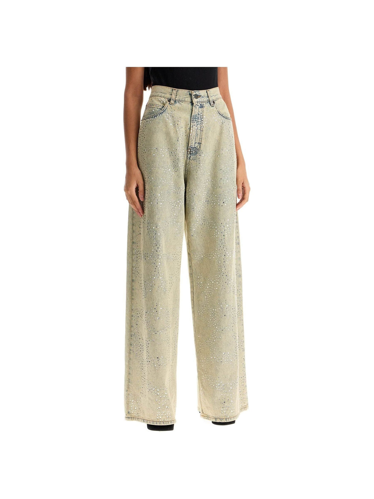 GIUSEPPE DI MORABITO-Wide-leg Rhinestone Jeans-JOHN JULIA