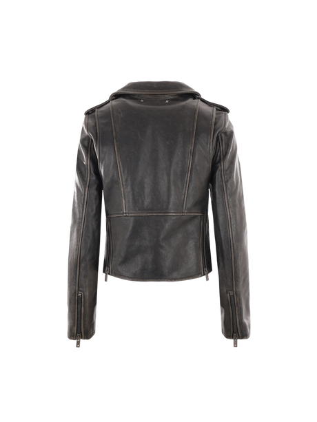 Destiny Vintage Leather Biker Jacket-GOLDEN GOOSE-JOHN JULIA