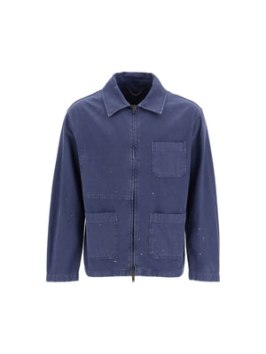 GOLDEN GOOSE-Distressed Cotton Twill Workwear Jacket-JOHN JULIA