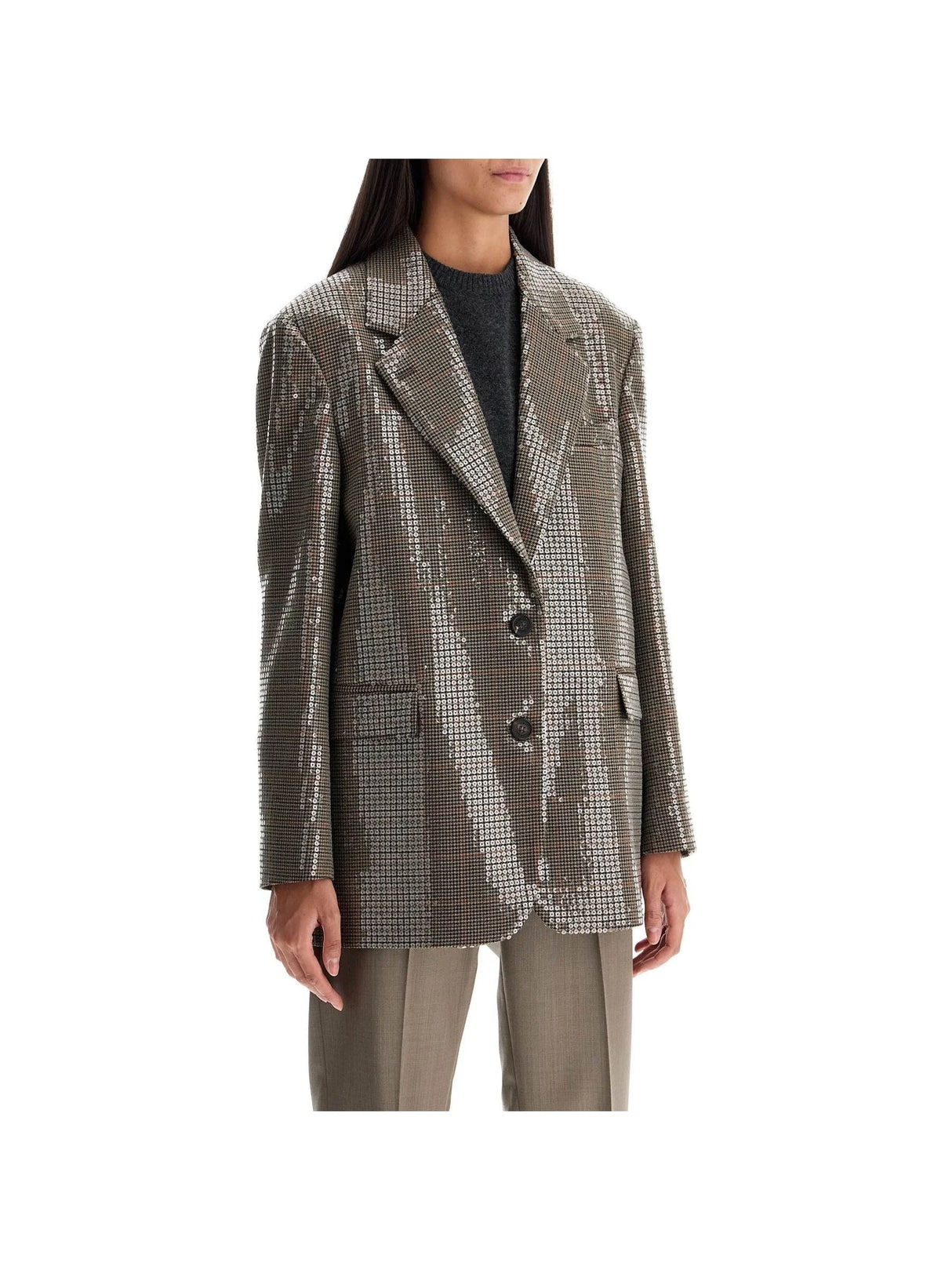 Houndstooth Blazer With Sequins