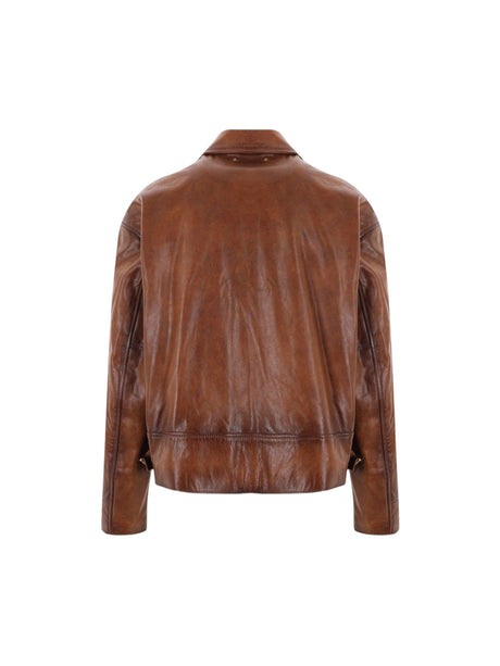 Maurice Vintage Leather Full-zip Jacket-GOLDEN GOOSE-JOHN JULIA