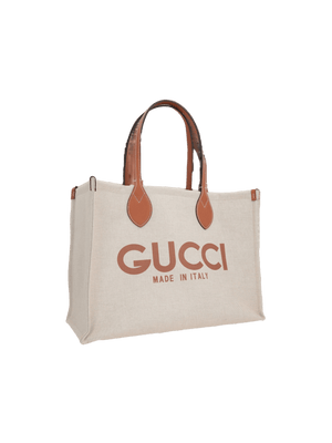 Canvas Logo Print Tote Bag-GUCCI-JOHN JULIA