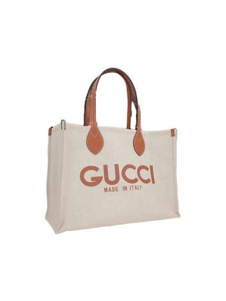 Canvas Logo Print Tote Bag-GUCCI-JOHN JULIA