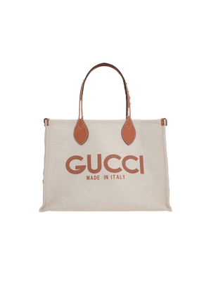 Canvas Logo Print Tote Bag-GUCCI-JOHN JULIA