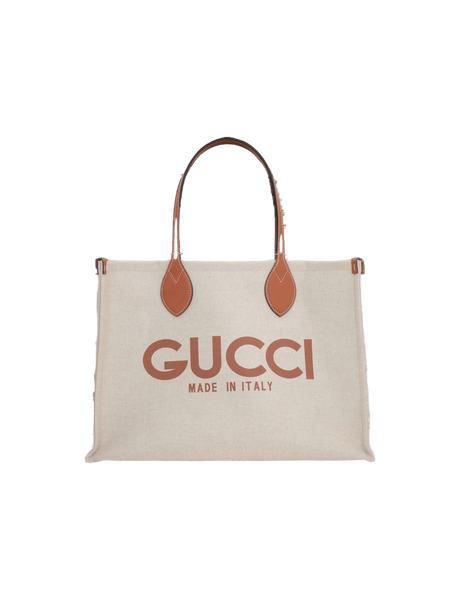 Canvas Logo Print Tote Bag-GUCCI-JOHN JULIA