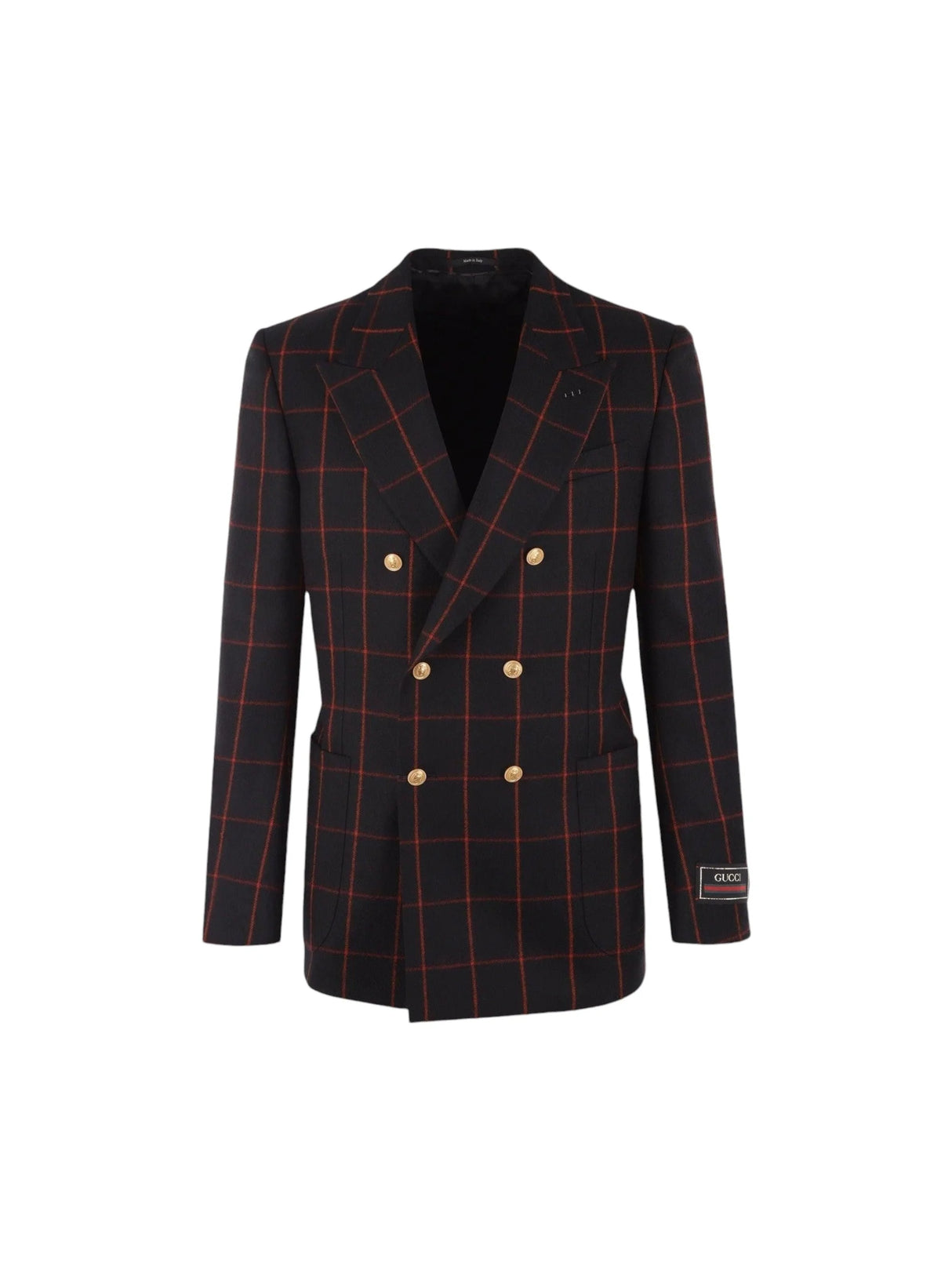 Checked Wool Double-breasted Jacket-GUCCI-JOHN JULIA