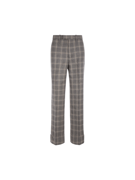 Prince Of Wales Wool Linen Blend Pants-GUCCI-JOHN JULIA