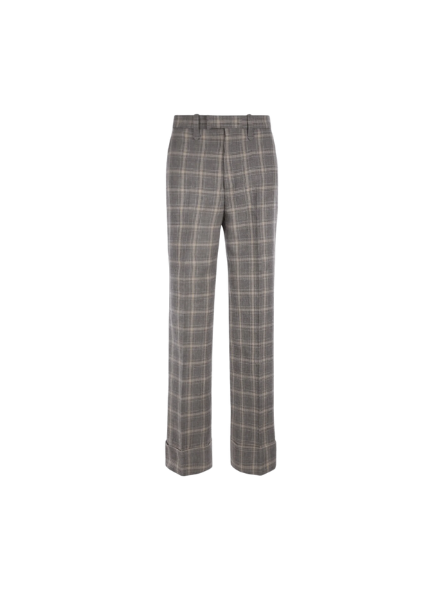 Prince Of Wales Wool Linen Blend Pants-GUCCI-JOHN JULIA