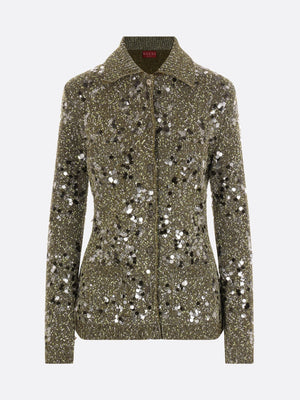 Tweed Blend Polo Cardigan With Sequins