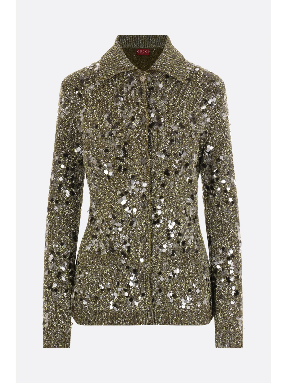 Tweed Blend Polo Cardigan With Sequins