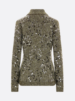 Tweed Blend Polo Cardigan With Sequins