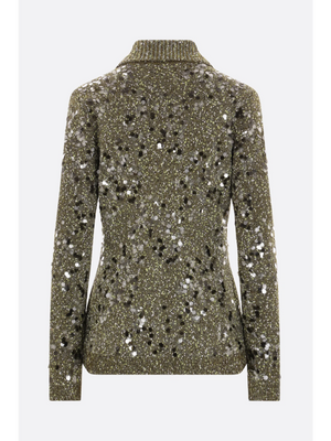 Tweed Blend Polo Cardigan With Sequins