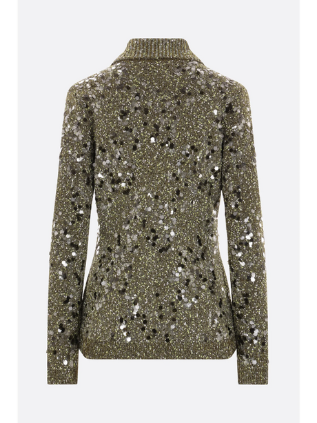 Tweed Blend Polo Cardigan With Sequins