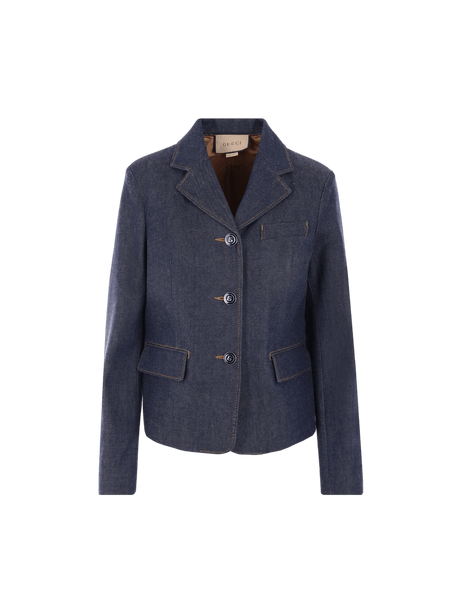 Single-breasted Organic Denim Jacket-GUCCI-JOHN JULIA