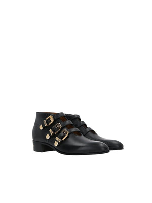 Smooth Leather Buckle Ankle Boots-GUCCI-JOHN JULIA