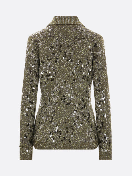 Tweed Blend Polo Cardigan With Sequins