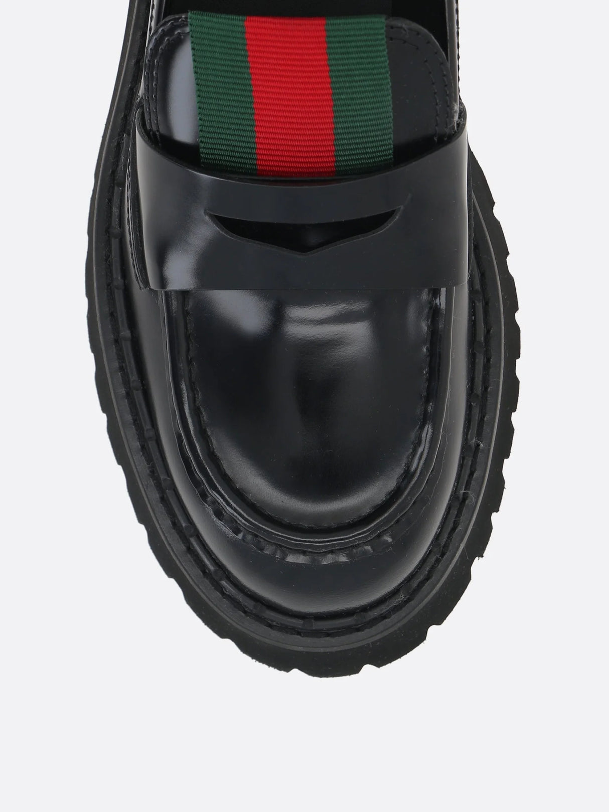 Shiny Leather Loafers With Web Detail-GUCCI-JOHN JULIA