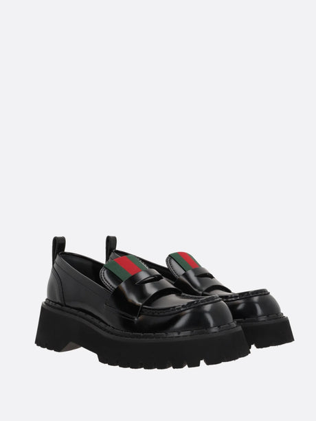 Shiny Leather Loafers With Web Detail-GUCCI-JOHN JULIA