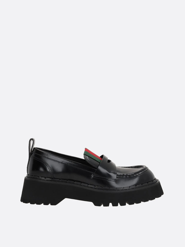 Shiny Leather Loafers With Web Detail-GUCCI-JOHN JULIA