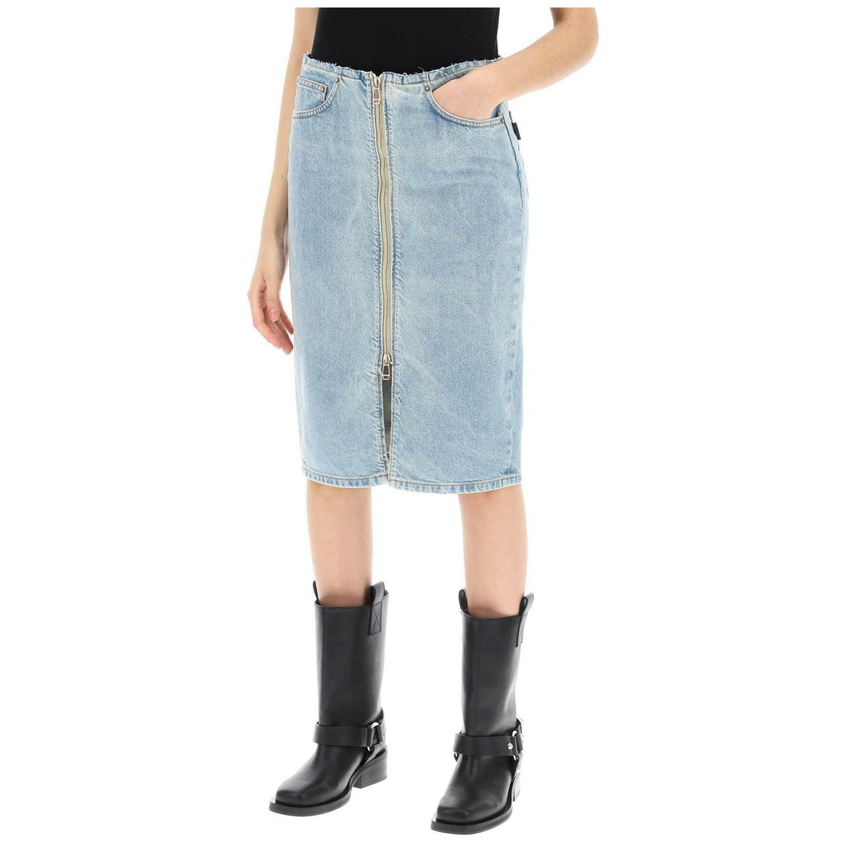 Bleach Blue Tiger Organic Cotton Knee-Length Skirt HAIKURE JOHN JULIA.