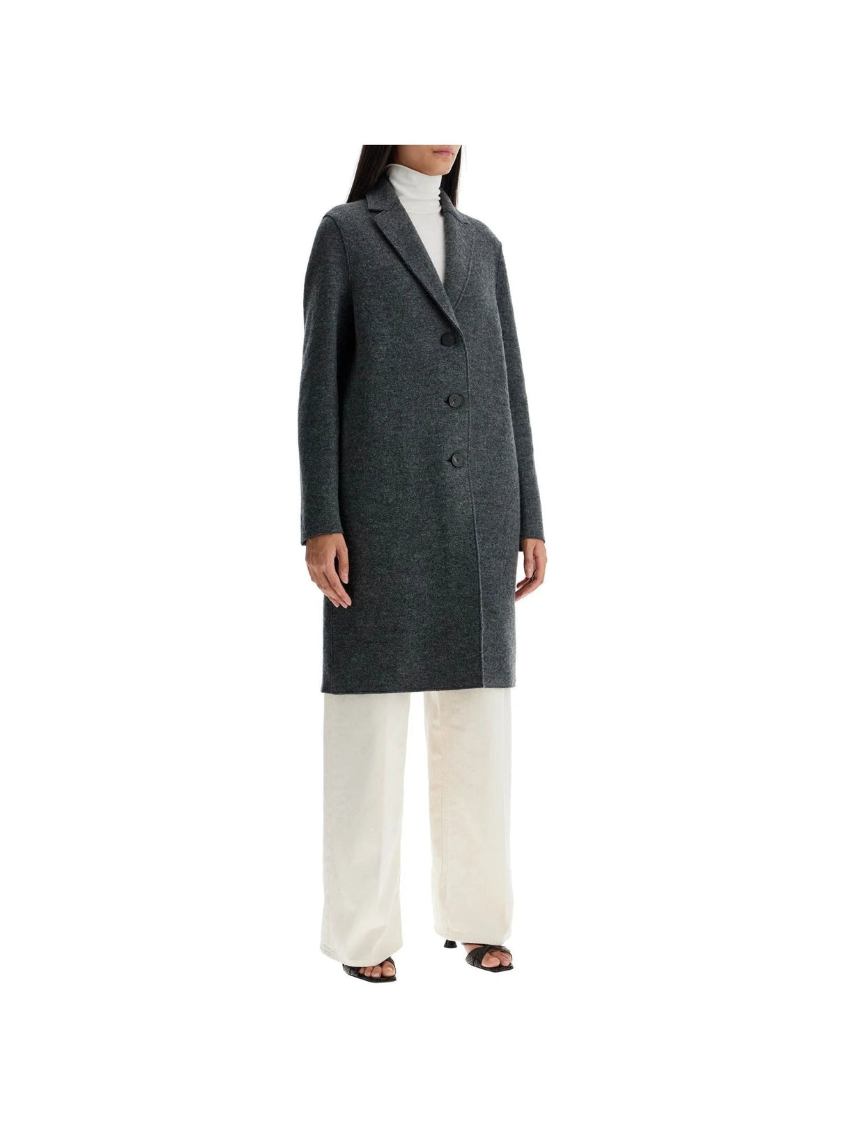 Single-breasted Wool Coat In Boiled