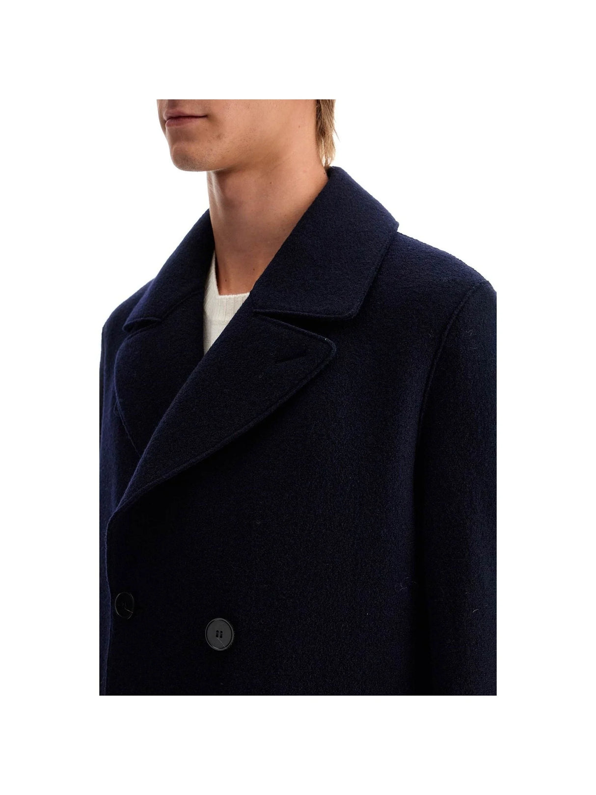 Double-breasted Wool Coat In Boiled