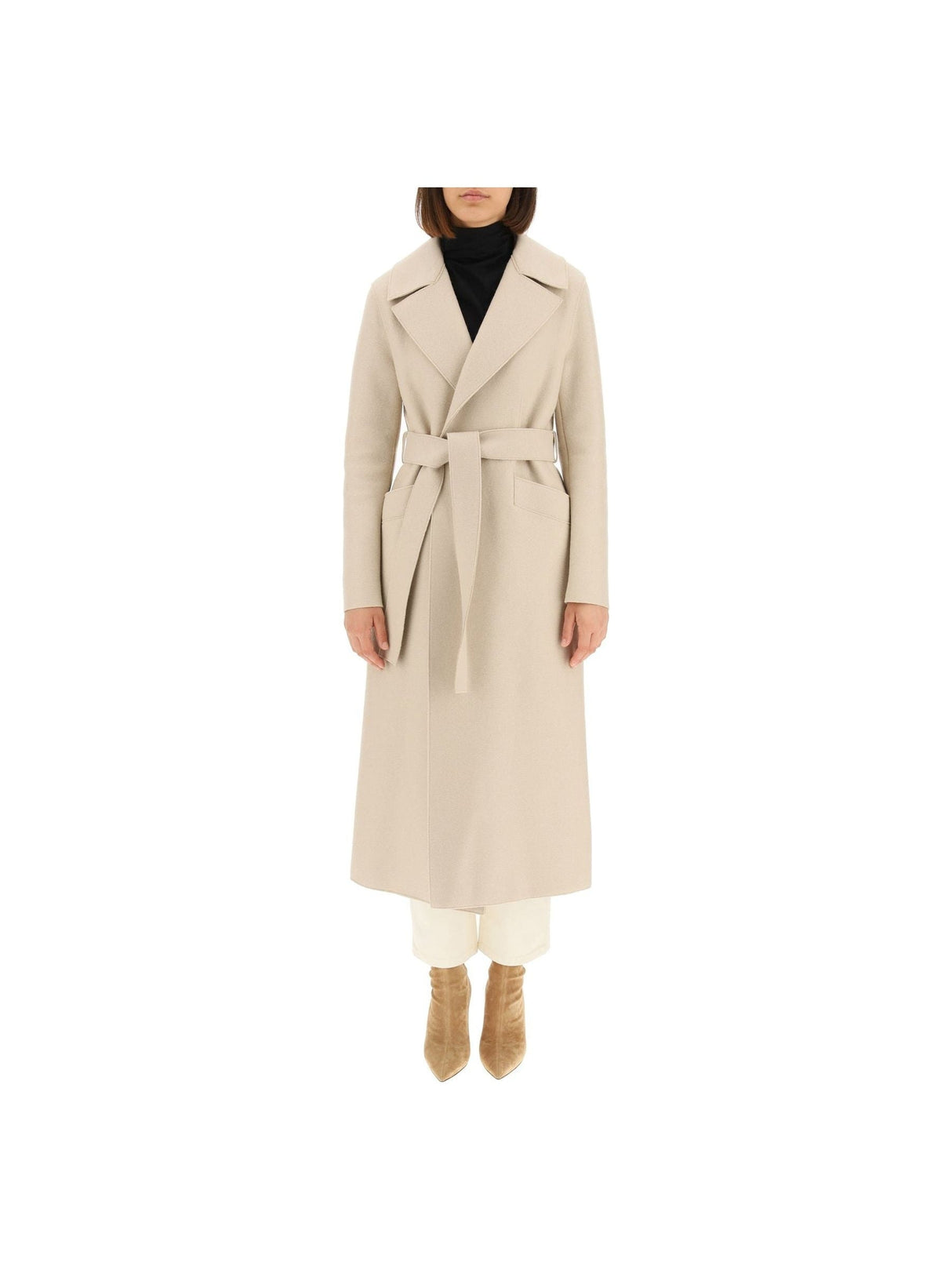 Long Pressed Wool Belted Coat