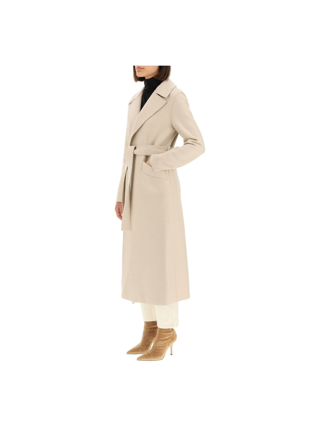 Long Pressed Wool Belted Coat