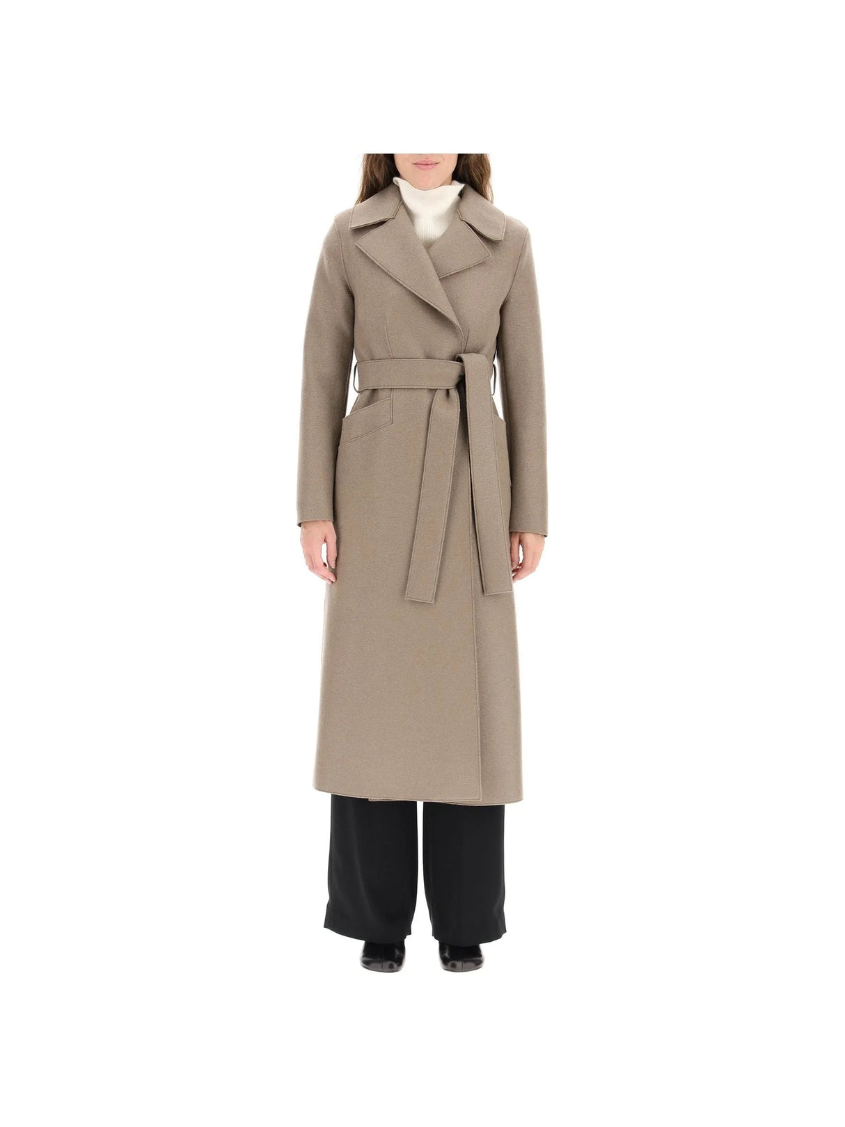 HARRIS WHARF LONDON-Long Pressed Wool Belted Coat-JOHN JULIA