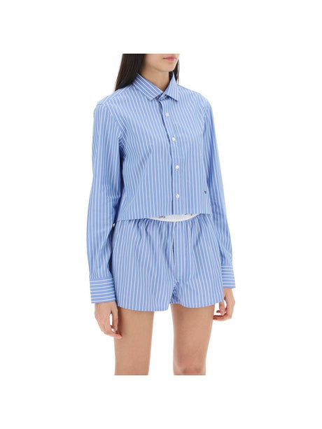 HOMME GIRLS-Classic Striped Raw-Edge Cropped Shirt-JOHN JULIA