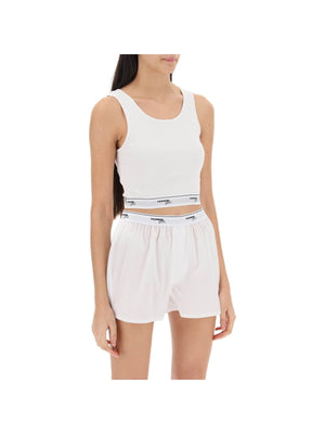 Cotton Crop Top With Logo Band